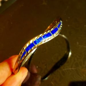 Sterling Silver Bracelet with Blue Fire Opal Inlay